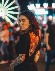 woman, tattoo, bokeh, eyeglasses, black, people, man, amusement, park, 