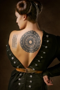 woman, tattoo, mandala, portrait, fashion, space buns, tattoo, tattoo, 